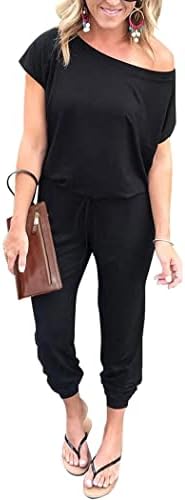PRETTYGARDEN Women's Loose Solid Off Shoulder Elastic Waist Stretchy Long Romper Jumpsuit