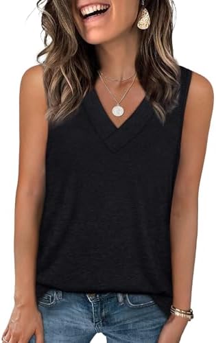 WIHOLL Tank Tops for Women Summer V Neck T Shirts Trendy Sleeveless Basic Tee Loose Fit 2025 Fashion