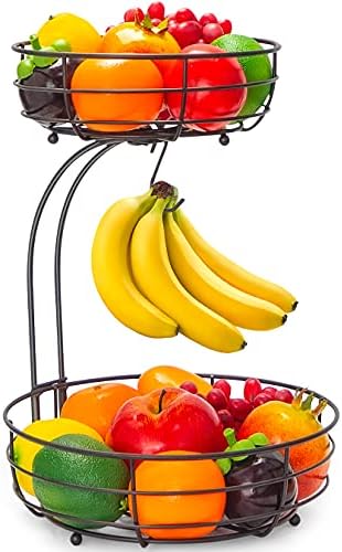 Auledio 2-Tier Countertop Fruit Vegetables Basket Bowl Storage With Banana Hanger, Brone (1)