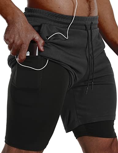 JWJ Mens 2 in 1 Running Shorts Quick Dry Gym Athletic Workout Clothes with Side Pockets