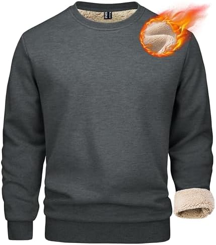 MAGCOMSEN Men's Sherpa Lined Sweatshirts Fleece Pullover Basic Tops Warm Crewneck Winter Sweatshirt