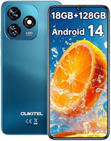 OUKITEL C51 Unlocked Mobile Phones - 18GB+128GB/1TB Cell Phone, 5150mAh Battery, 6.8" HD+ Screen Android 14 Smartphones, 13MP+5MP Camera, 90Hz Refresh Rate, Face ID/Fingerprint, OTG, T-Mobile, Blue