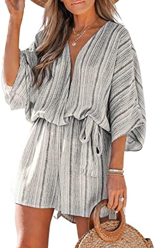 CUPSHE Women's Lace Up Leopard Print Romper Short Sleeves Jumpsuits Wide leg Outfit