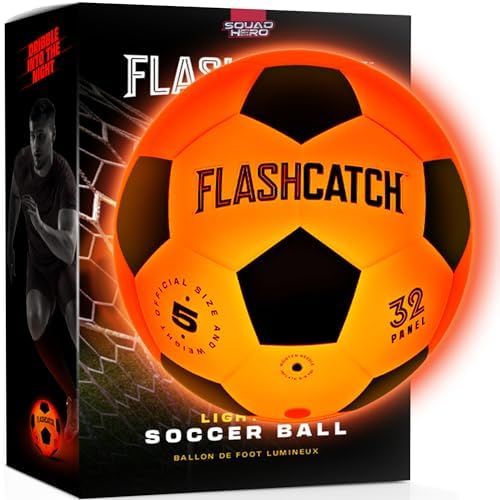 Light Up Soccer Ball - Glow in The Dark - NO 5 - Sports Gear Easter Gifts for Boys & Girls 8-15+ Year Old - Kids, Teens Gift Ideas - Cool Boy Toys Ages 8 to 15 Glowing Night Activity