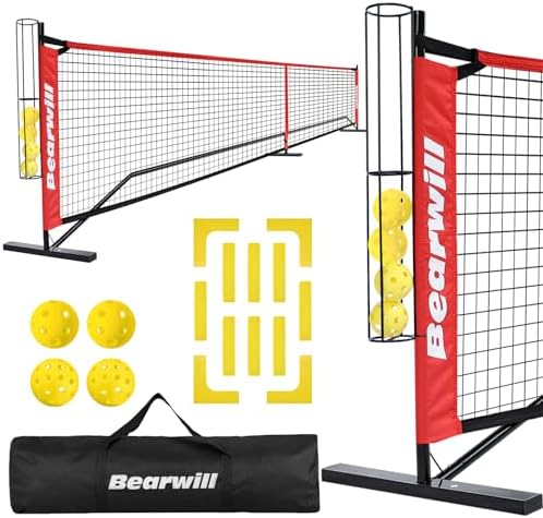 Pickleball Net, 22 FT Pickleball Net for Driveway, Regulation Size Portable Pickle Ball Net for Outdoor Backyard, Steady Metal Frame with Court Marker, Ball Holder, 4 Pickleballs & Carry Bag