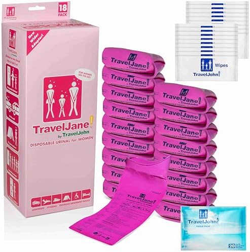 TravelJane Disposable Urinal for All Genders, Adults, and Children(18 Pack), Pink