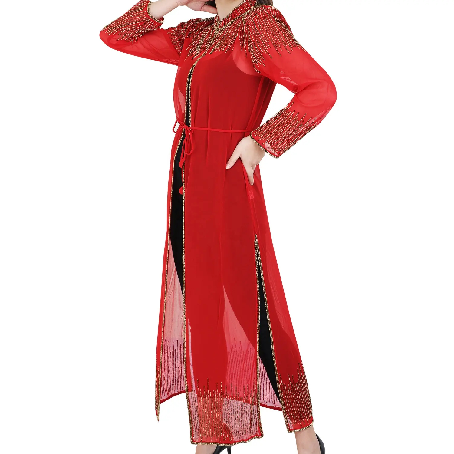 Wholesale High Quality Women's Satin Maxi Dress Sizes S-4Xl Solid Print Casual Kaftan Spaghetti Strap Summer Abaya Muslim Dress