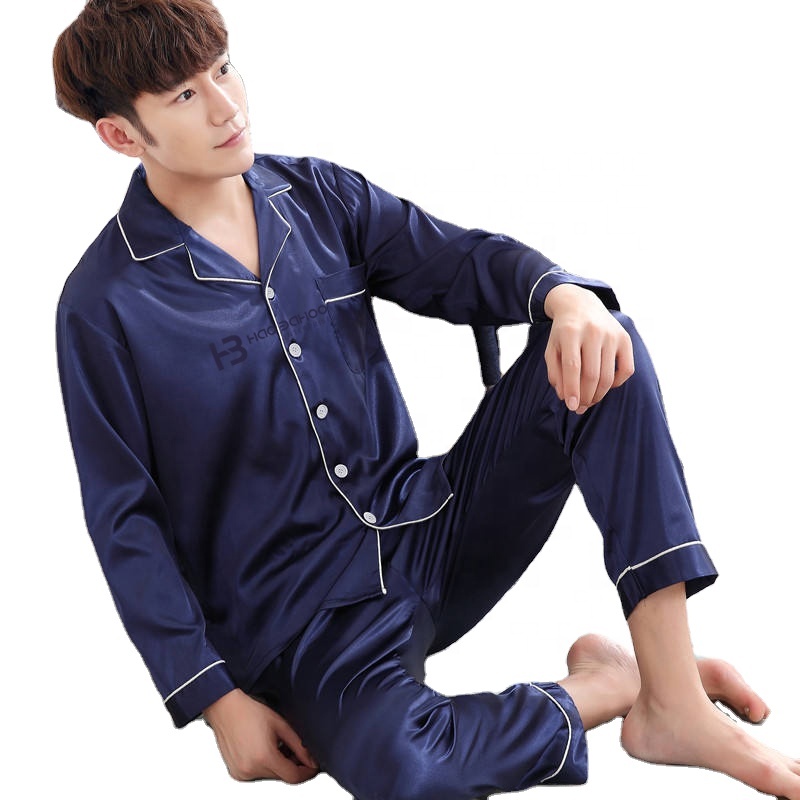 Luxury Printed Custom Designer Men's Sleepwear Summer Woven Pyjamas Set Satin Silk Pajamas For Men 