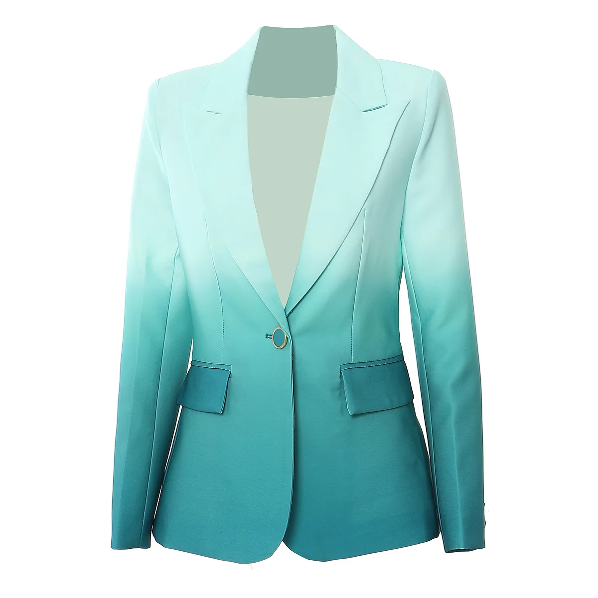 HIGH STREET Newest Fashion Designer Suit Set Women's Gradient Color Printed Single Button Blazer Flare Pants Suit 2pcs
