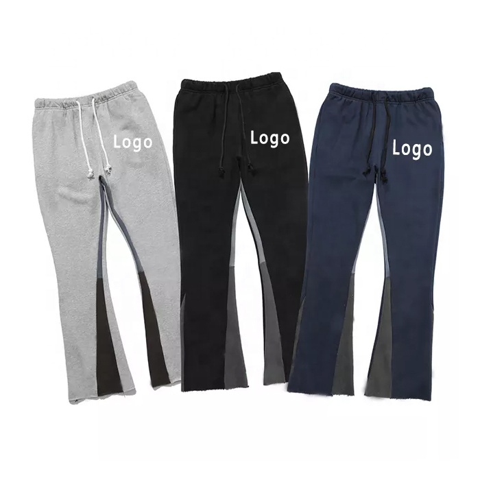 Custom New Casual Mens Flared Pant Streetwear Staked Joggers Cotton Elastic Waistband Flare Sweatpants 