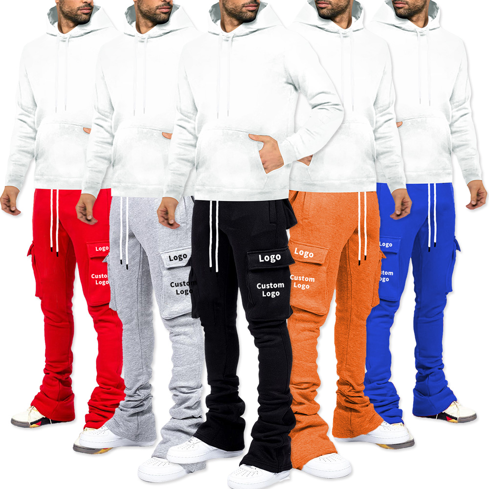 Wholesale Custom Streetwear Multi Pockets Cargo Trousers Men Joggers Mens Thick Stacked Sweatpants Baggy Pants 