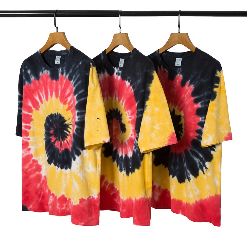 Custom 100% Cotton 190 Gsm Vintage Style Multi Color High Street Tie Dye Men's Shirts 