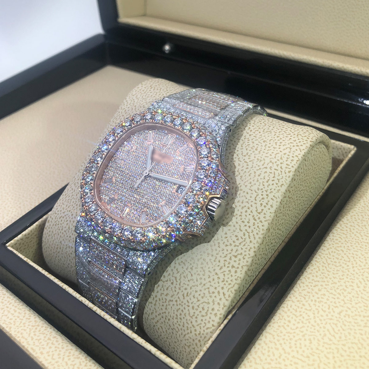 Customized Top Luxury Blingbling Vvs Moissanite Diamond Watch Seeing Steel Mechanical Watch For Men Women