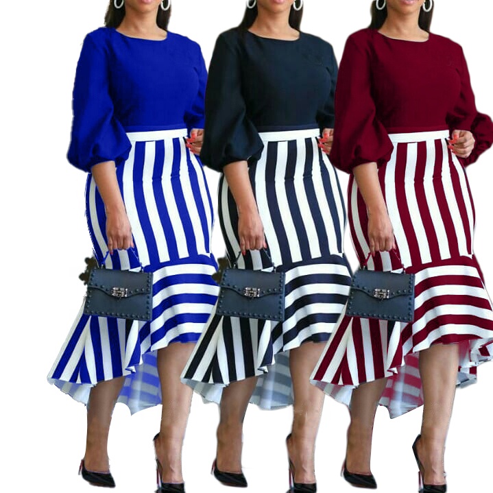 2022 European And American Large Size Women's Clothing Summer Temperament Lantern Sleeve Printed Dress Long Skirt African Dress