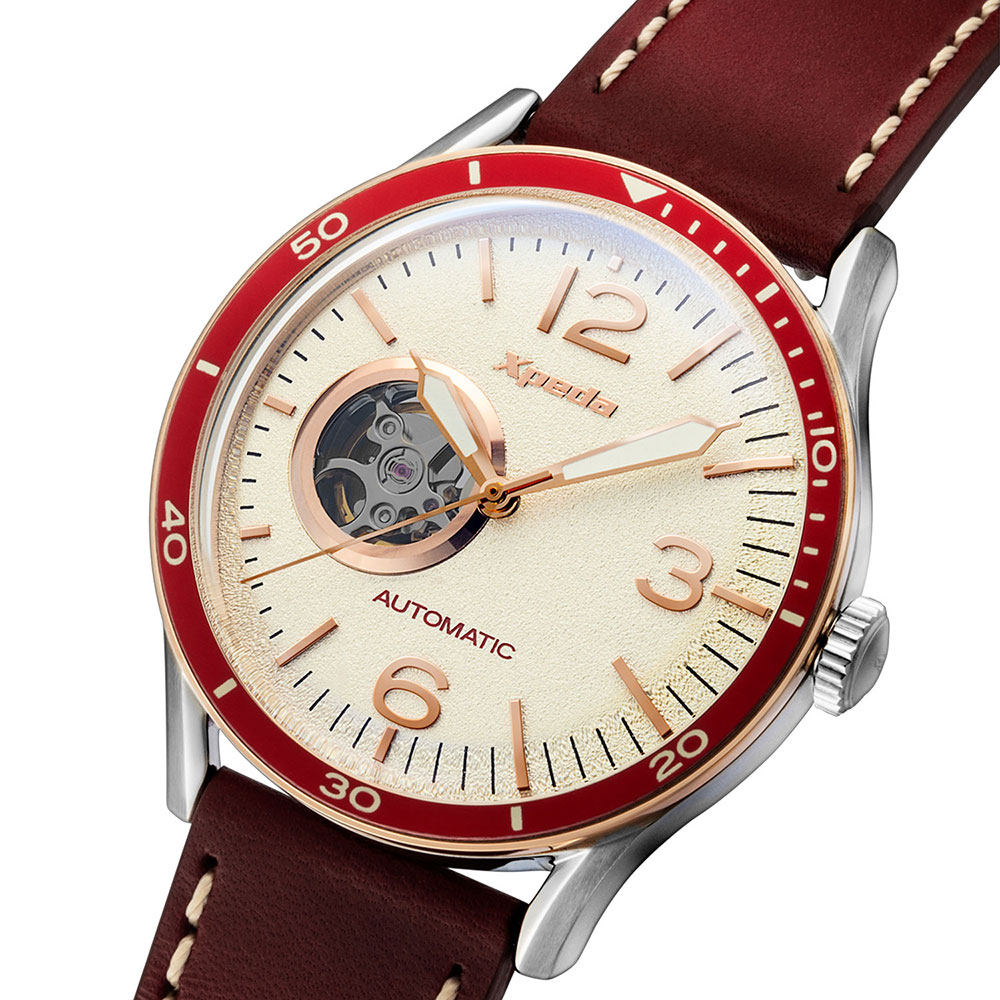 Timebox Tc807c Stainless Steel Luminous Solid Caseback Genuine Leather Sport Pilot Watch Mechanical Watch For Men Automatic 