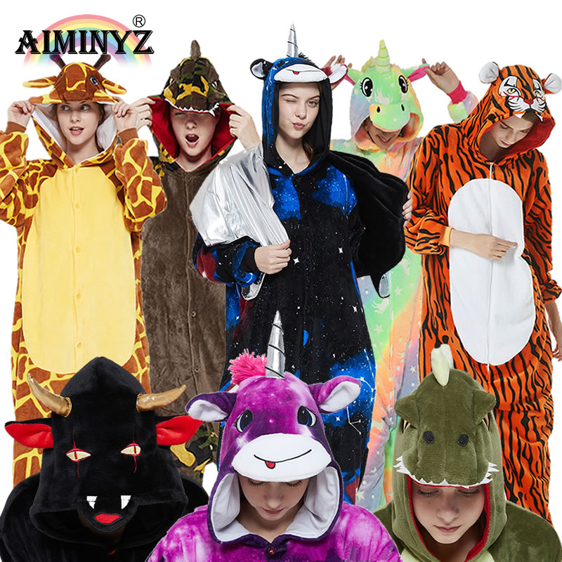 Aiminyz Wholesale New Animal Onesie Pajamas Flannel Pijama Winter Pajama Set For Adult Kids Women's Sleepwear Christmas Unicorn 