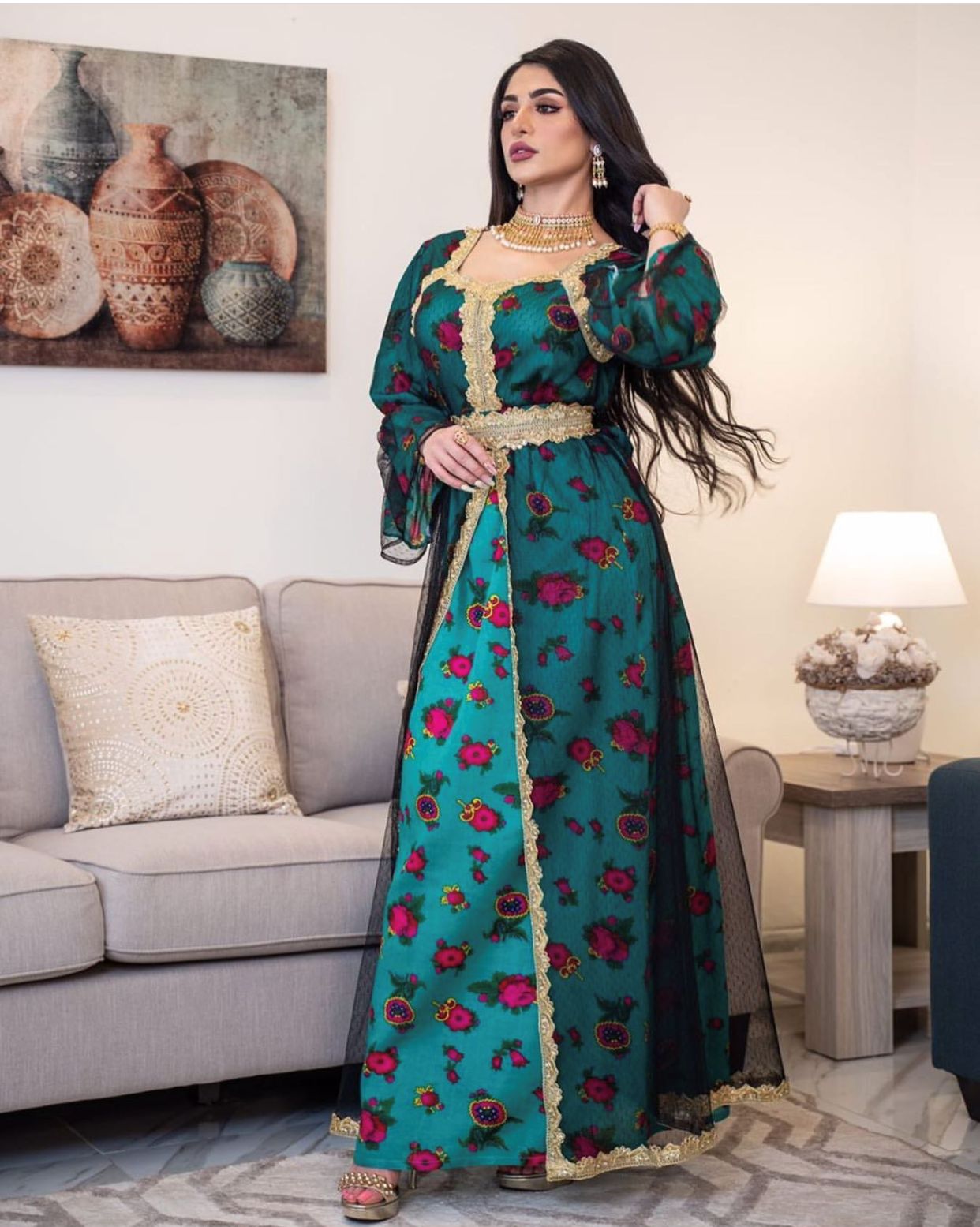 D230016 Elegant Moroccan Kaftan Middle East Ethnic Dubai Abaya Robe Muslim Women's Maxi Long Dresses 