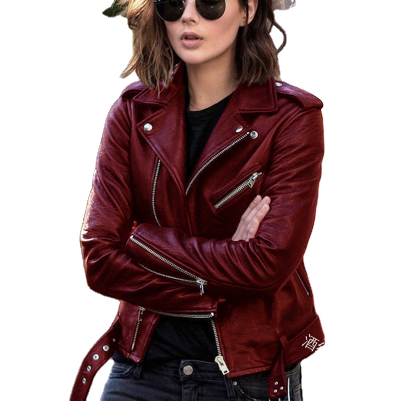 European And American Motorcycle Leather Jackets Spring And Autumn Couples Leather Jackets Women's Short Slim Leather 