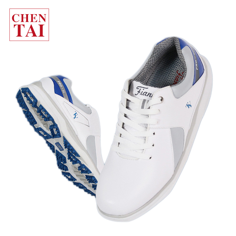 Men's Golf Shoes Waterproof Non-slip Breathable Sports Casual White Fixed Nail Microfiber Shoes 