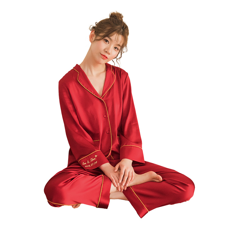 Custom Artwork Luxury Organic Silk Basic Women's Long Set Homewear Set Solid Pajamas 