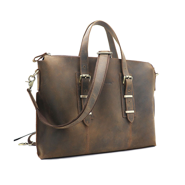 Suohu Vintage Briefcases Business Fashion Brown Men's Leather Handbag Briefcase With Big Capacity Leather Laptop Bag 