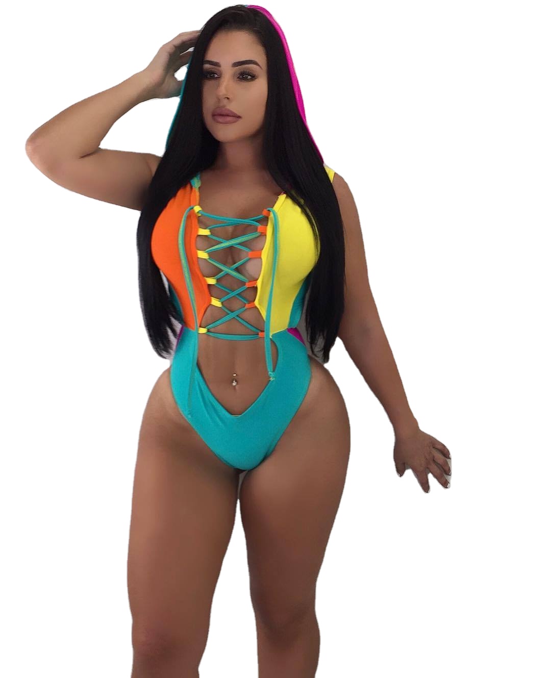 Lace Up Swimwear With Hoodie Biquinis Feminino Swimming Suit Bathing Suits For Women One Piece Swimsuit 2023 