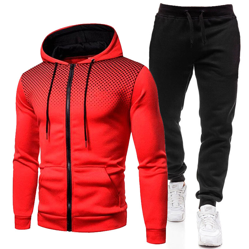 Zipper Solid Color Polka Dot Men's Hooded Sportswear Men's And Women's Couple Clothes Jogging Leisure Sports Suit Jogging Wear 