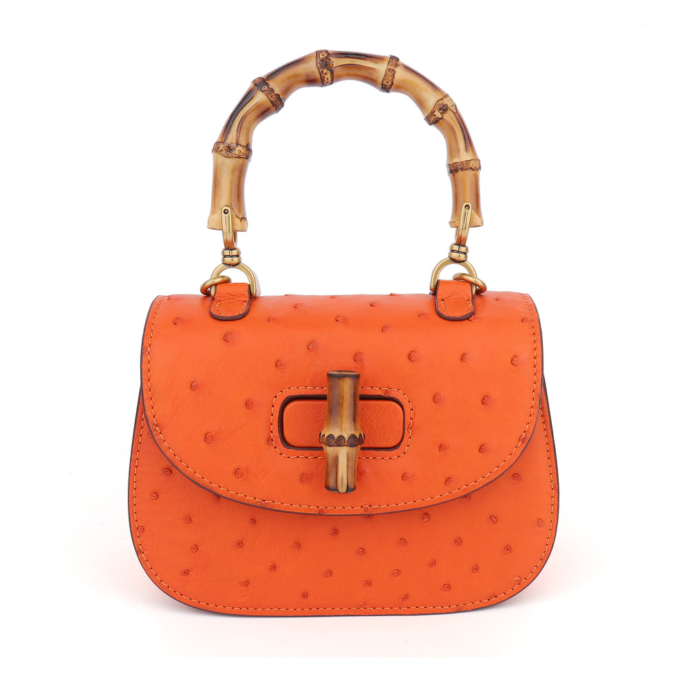Sac A Main De Lux Borsa Donna New Arrivals Genuine Ostrich Skin Leather Crossbody Bags Bamboo Handle Women Designer Handbags 