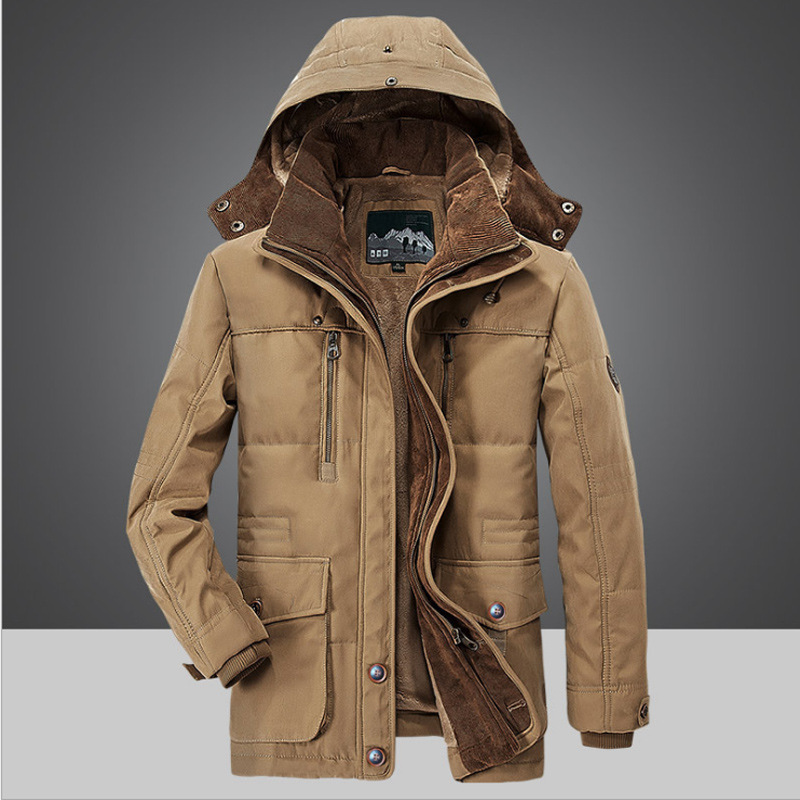 High Quality Men's Cold Winter Mid Length Cotton Thick Zip Up Jacket Casual Loose Windproof Warm Hooded Padded Jacket 