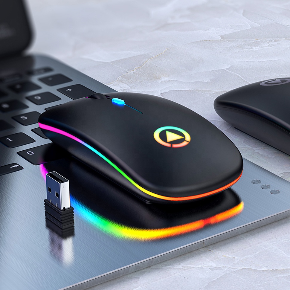 New Ultra-thin Slim 2.4g Mini A2 Wireless Mouse Silent Mute Rechargeable Led Colorful Lights Computer Mouse 