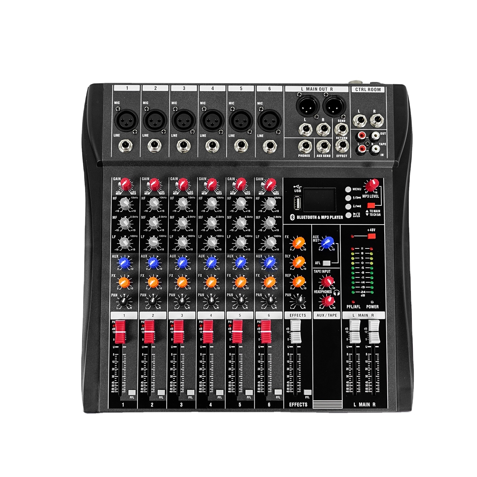 6-channel Professional Audio Console Dj Mixer With Blueteeth Sound Mixer Audio Karaoke Phantom Power 48v 