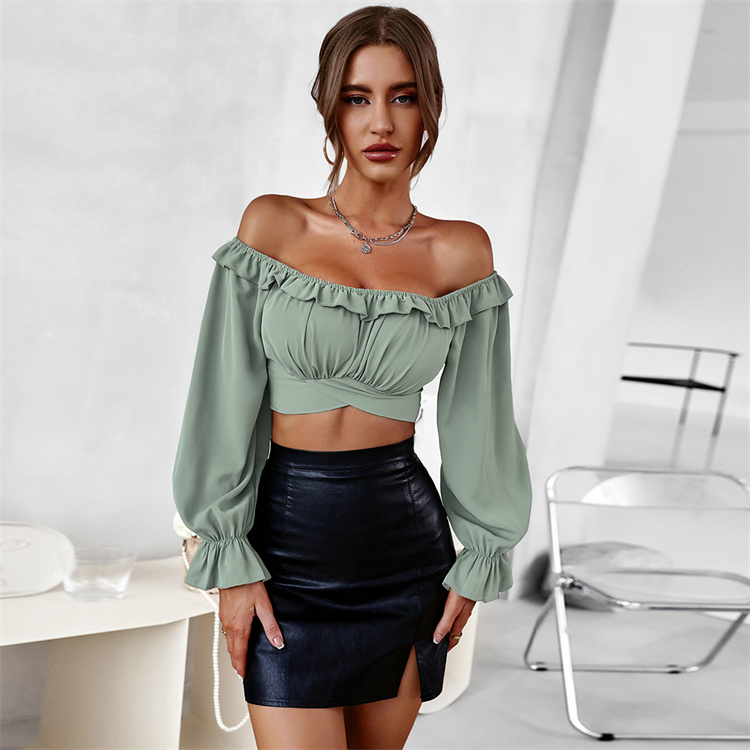 Pretty Steps Fashion Designer Ruffle Women's Blouses &amp; Shirts Off Shoulder Flounce Sleeve Tie Back Ladies Tops Blouse 