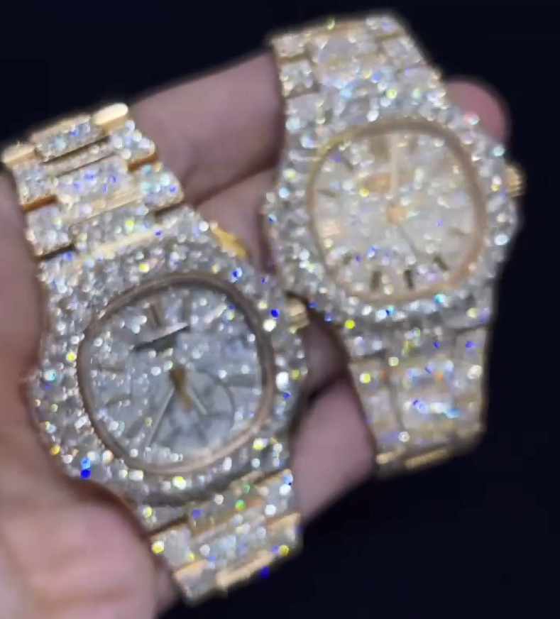 Men's High-end Luxury Bling Jewelry Full Diamond Dial Watch Vvs Moissanite Hip Hop Iced Out Stainless Steel Mechanical Watch
