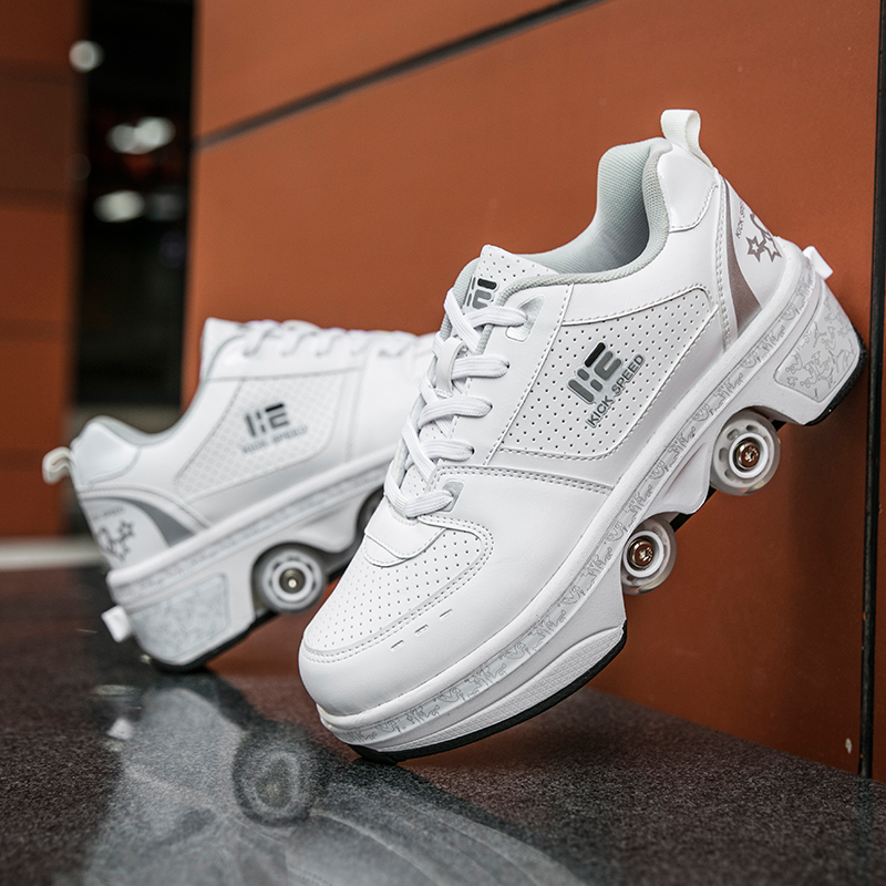 Deformation Kids Kick Wheel Roller Shoes,4 Wheels Kick Sport Roller Skates Shoes,4 Four Wheels Kick Roller Shoes For Kids 