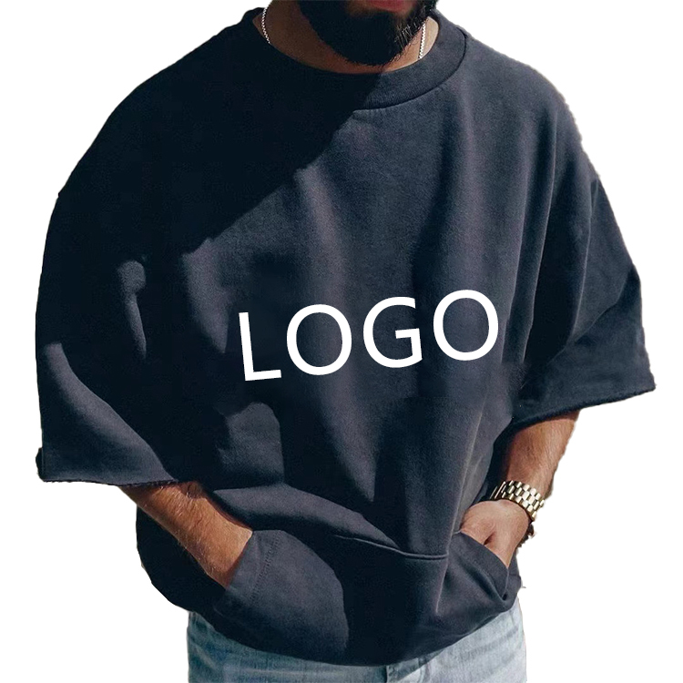 High Quality Custom Logo Cotton Plain T-shirt Oversized Men's T Shirt Drop Shoulder T Shirt Half Sleeve Fleece 