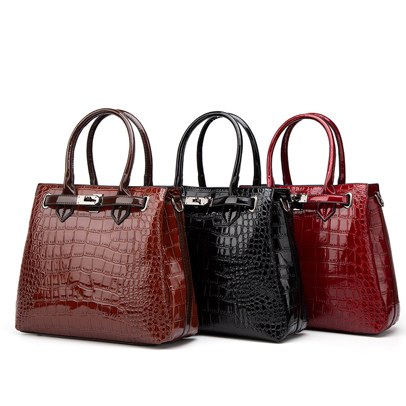 Luxury Crocodile Pattern Lacquer Leather Women's Bag 2022 New Two-piece Set Portable Single Shoulder Diagonal Straddle Bag