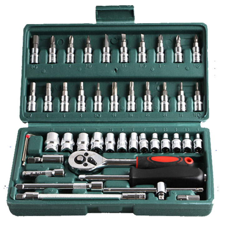 46pcs Automotive Tool Set Tools Set Box Hand Tool Impact Spanner 1/4" Auto Socket 