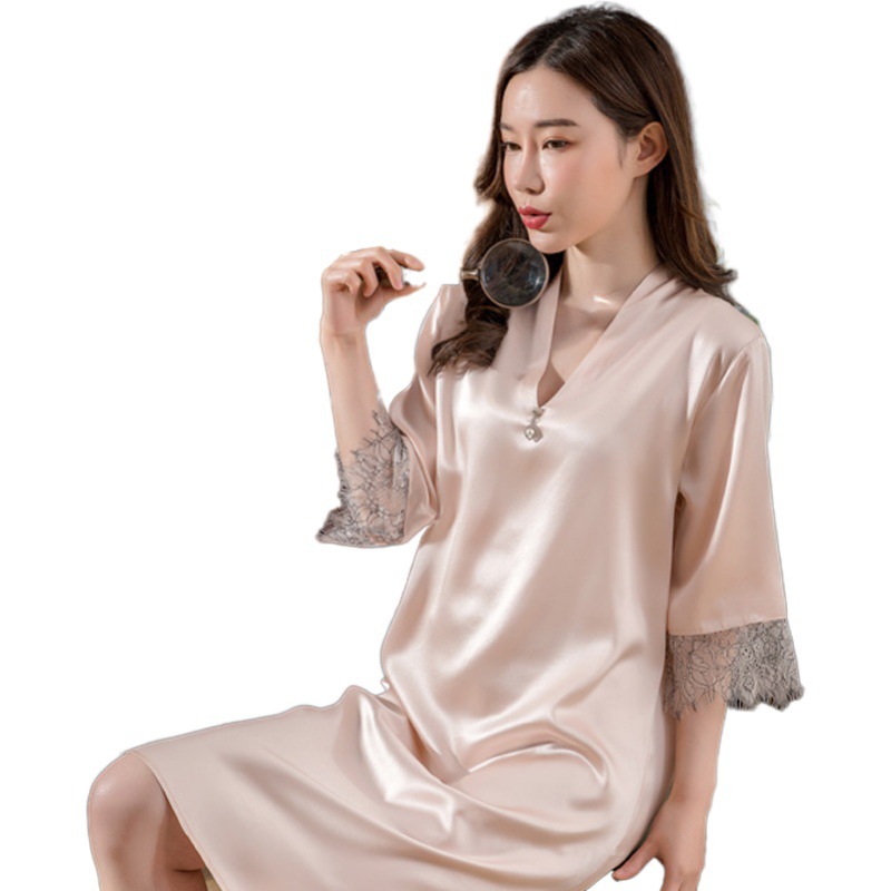2022 Sexy Satin Nightdress Sleepwear Women's Silk Pajamas Sexy Silk Nightgowns 