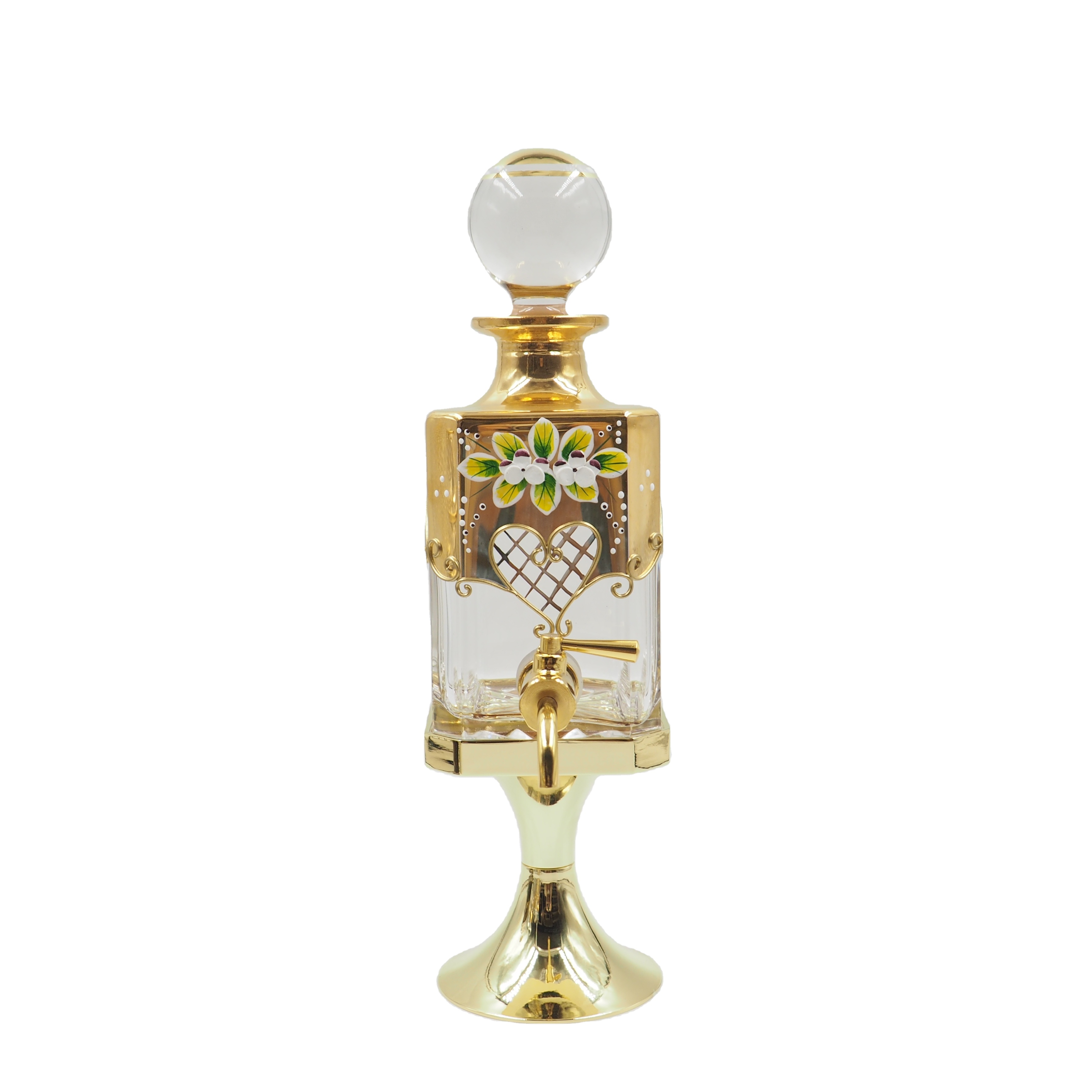 Vintage 450ml Big Decanter Handmade Golden Glass Display Bottle For Oud Oil Perfume 