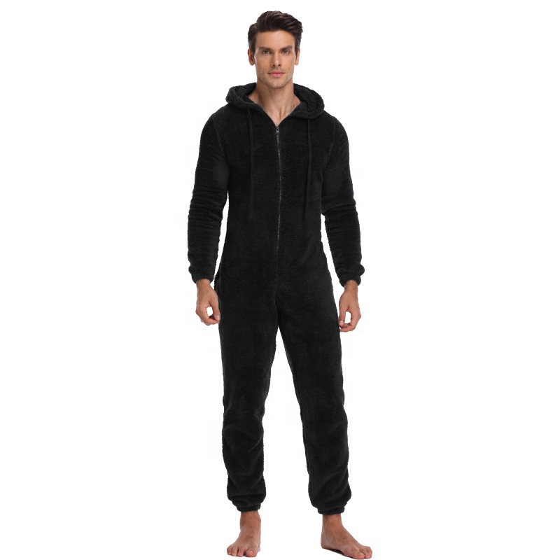 Men Warm Teddy Fleece Onesie Fluffy Sleep Lounge Adult Sleepwear One Piece Pyjamas Male Jumpsuits Hooded Onesies For Adult Men 