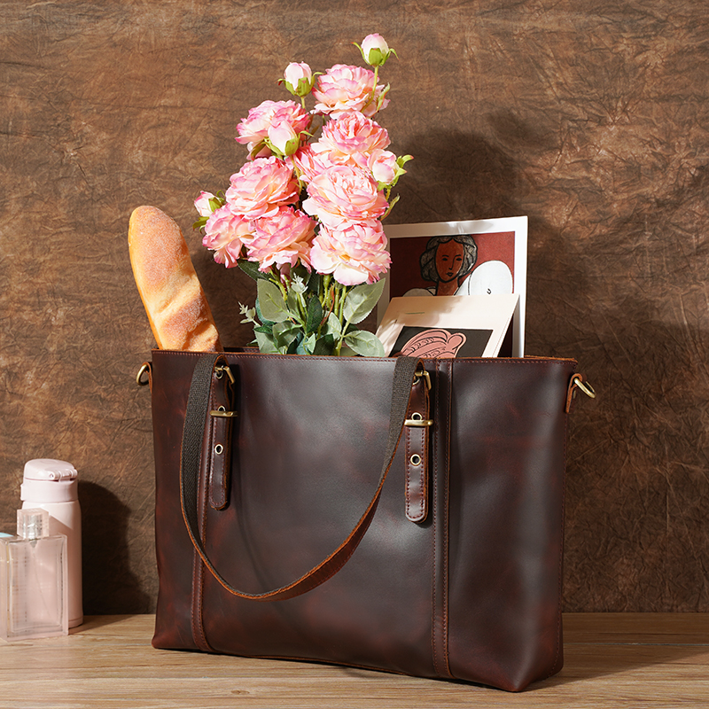 Tiding Vintage Style Ladies Crazy Horse Genuine Leather Shoulder Bag Tote Bag Hand Bag Women Pure Cow Leather Handbag 