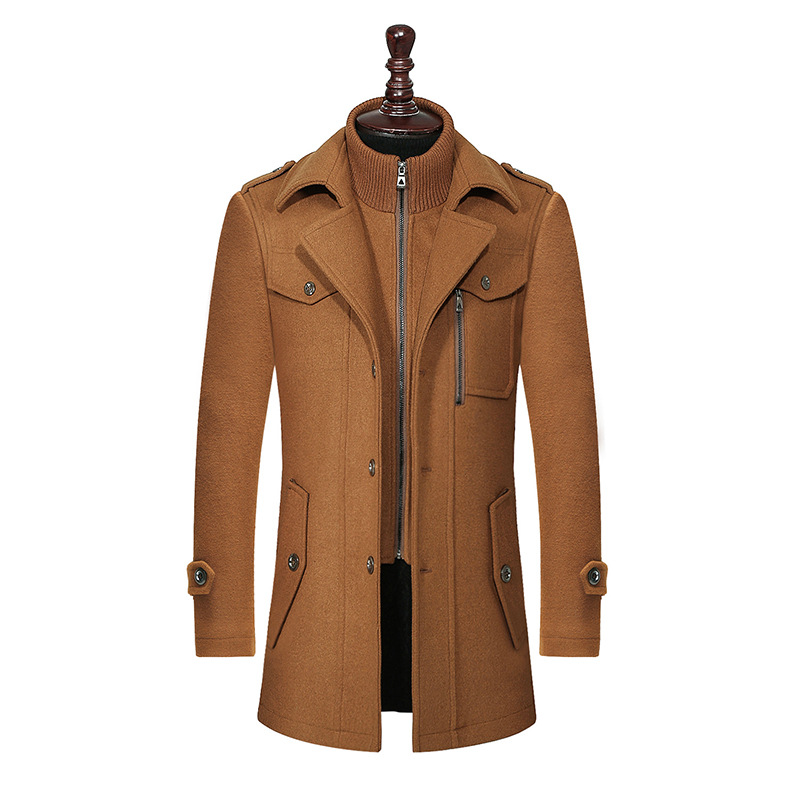 New Men Wool Blends Coats Autumn Winter Solid Color Cold Resistant Men Woolen Overcoat Double Collar Casual Trench Coat Male 