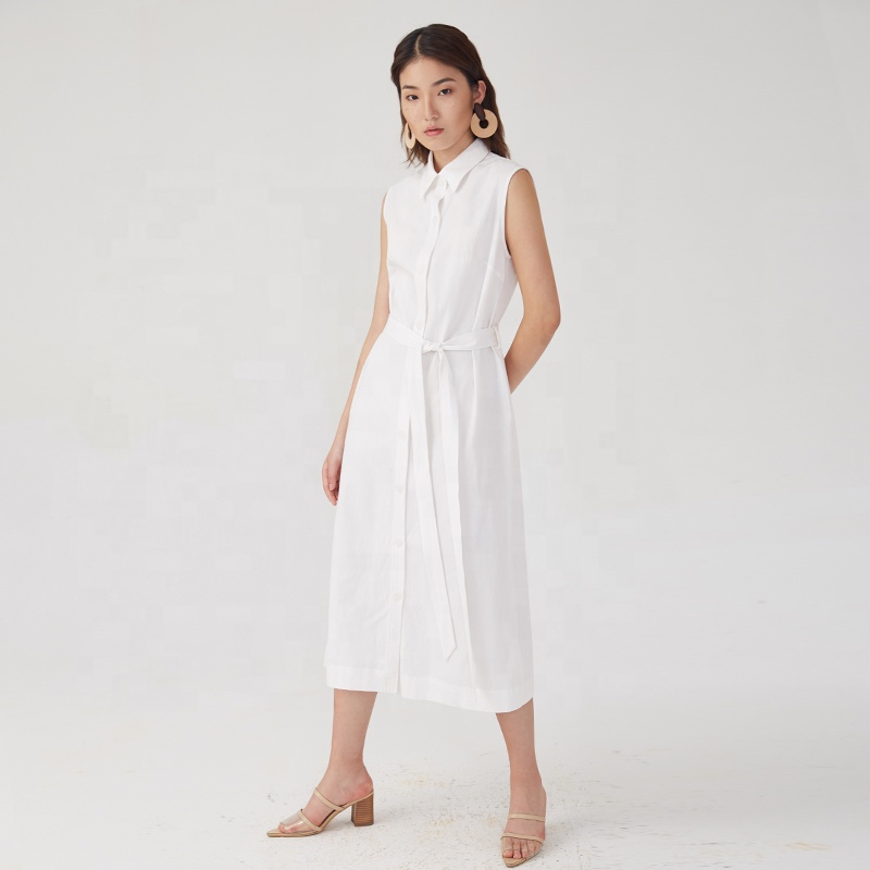 Clothing Manufacturer Women's Small Order Office Wear Breathable Sleeveless Single-breasted Elegant Casual Women's Shirt Dress 