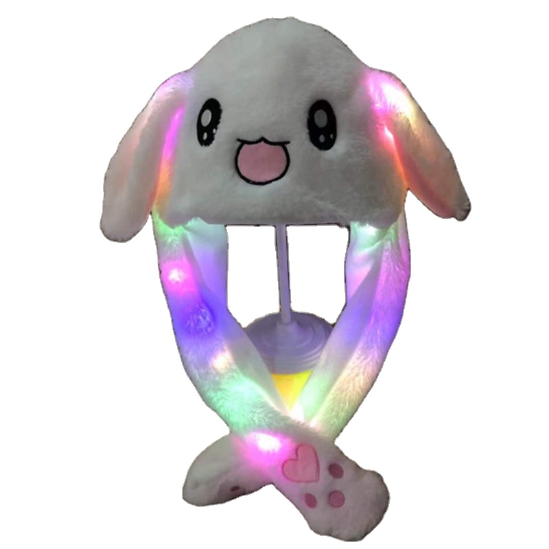 Hot Sale Rabbit Hat Plush Toy With Light Soft Bunny Toy Led Hat Girls Birthday Gift Long Ear Flashing Hat 