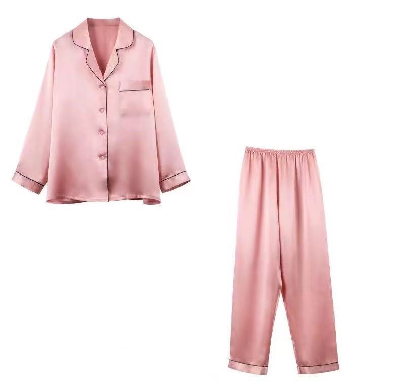 Popular Wholesale Long Sleeve Two Piece Women's Sleepwear Silk Pajamas 