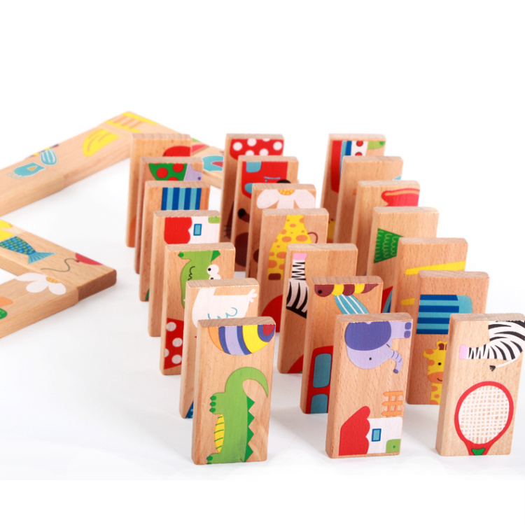 Chinese Factory Boy Girl Dominoes Coloring Eco-friendly Wooden Blocks Toys Learning Games Children's Educational Games For Kids 