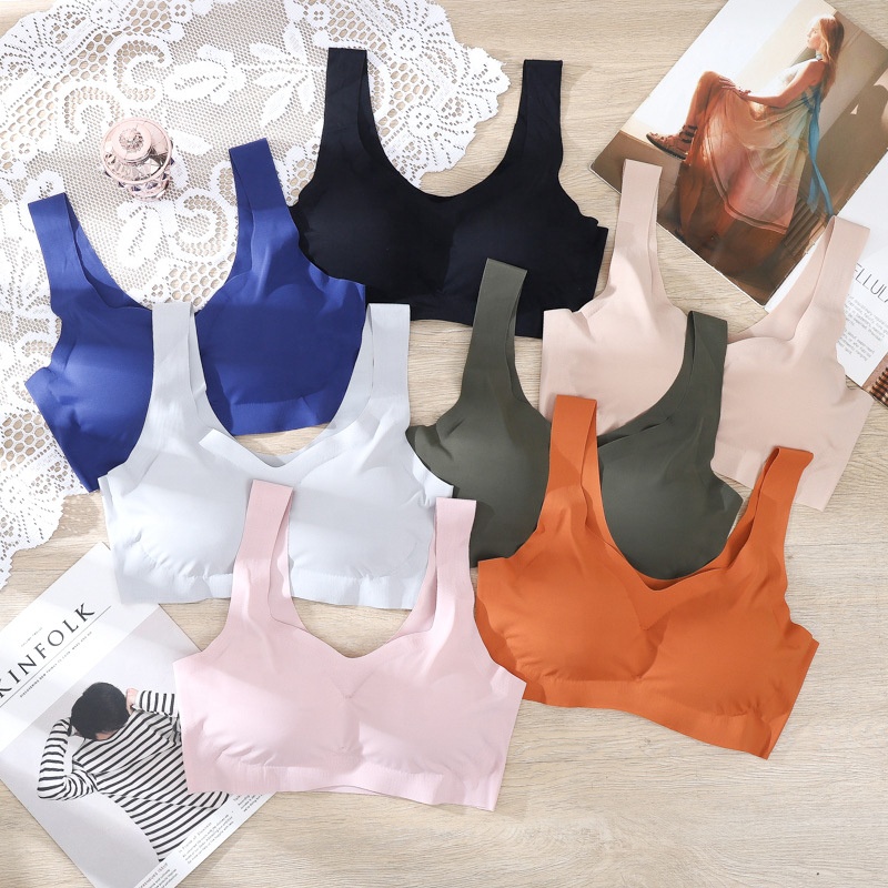 Z090 Young Girl's Solid Color Simple Bra Seamless Padded Yoga Sport Bras Women's Lingerie Underwear 