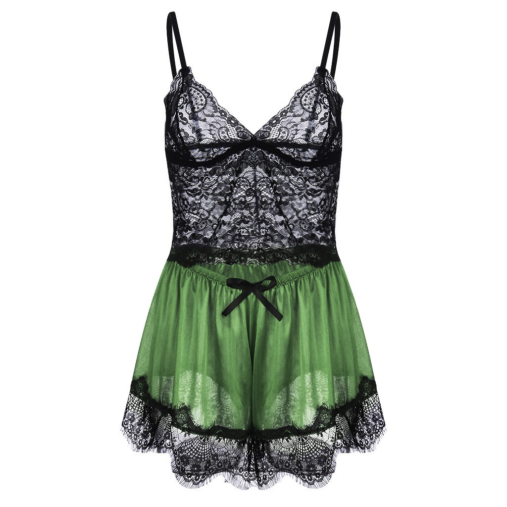 Woman Sexy Night Dress Lace Eyemesh Silk Camisole Babydoll Nighty Set Fashion Breathable Women's Sleepwear 