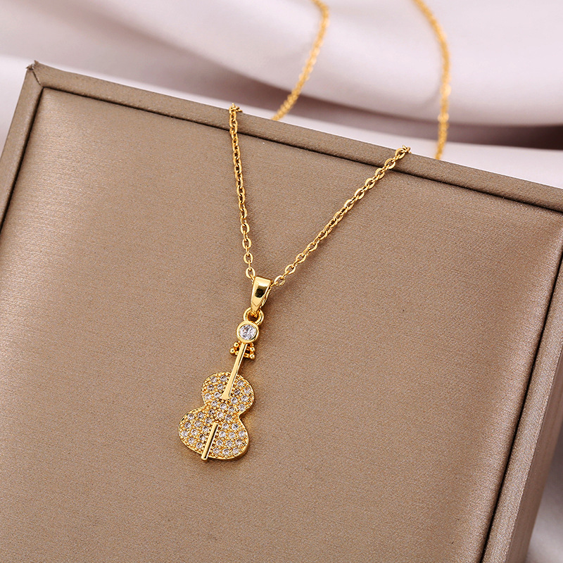 New Violin Pendant Necklace Female Ins Net Red Cold Wind Collarbone Chain Niche Design Hipster Jewelry 