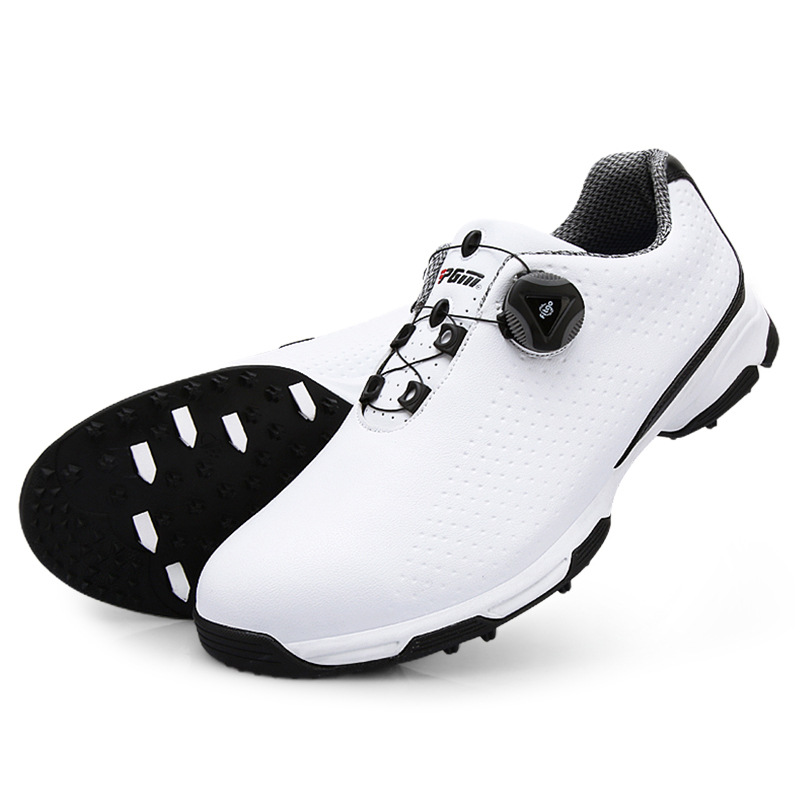 High Quality Lightweight Non Slip Microfiber Leather Spikes Waterproof White Men's Sports Athletic Professional Golf Shoes 